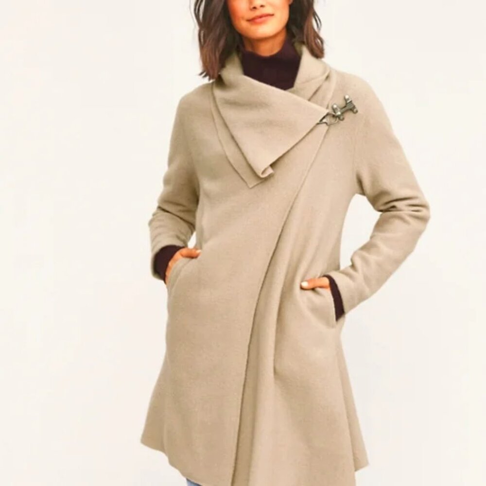 GARNET HILL Asymmetrical Boiled Wool Coat - Size 8